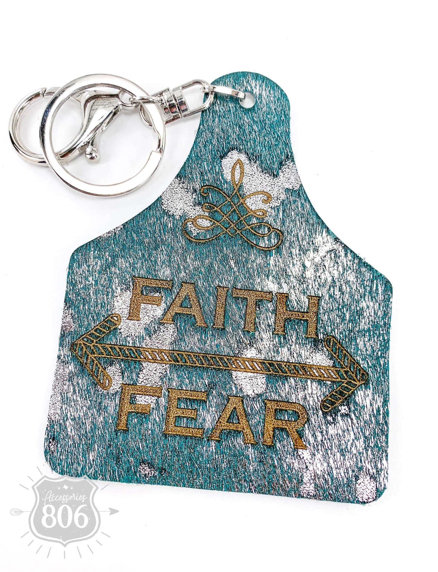 Faith over fear ear tag keychain, last call