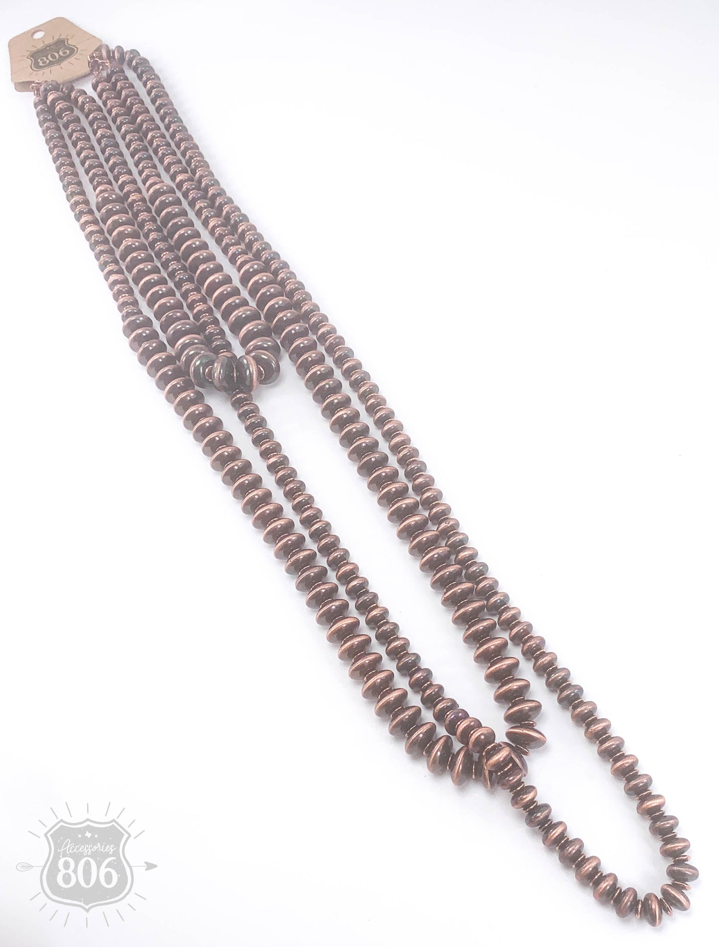 Triple strand burnished copper bead necklace