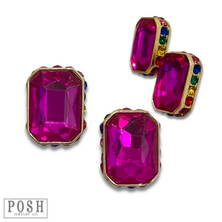 Rectangle rhinestone post earring - LC
