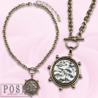 Two tone cross pendant chain necklace