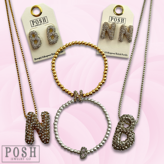 Rhinestone initial jewelry set