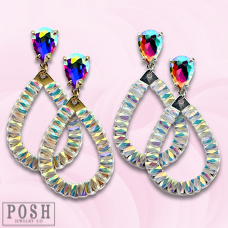 Iridescent crystal bead teardrop earring - LC