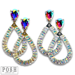 Iridescent crystal bead teardrop earring - LC