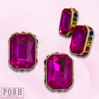 Rectangle rhinestone post earring - LC