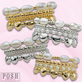 Pearl and metal bead bracelet set