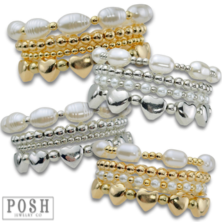 Pearl and metal bead bracelet set