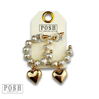 Pearl and puffed heart hoop earring