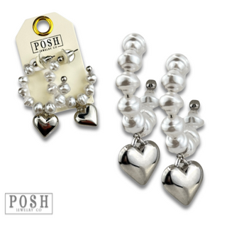 Pearl and puffed heart hoop earring