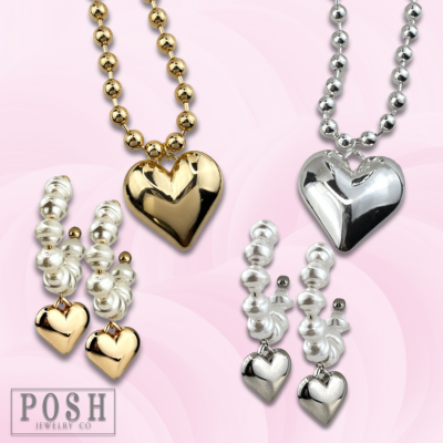 Pearl and puffed heart hoop earring