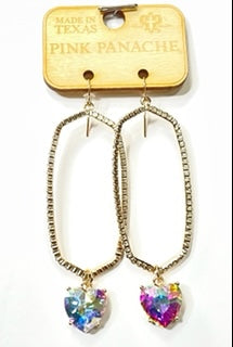 Iridescent heart rhinestone charm earring, last call