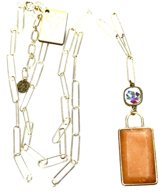 Rectangle stone pendant necklace, Austrian crystal, last call