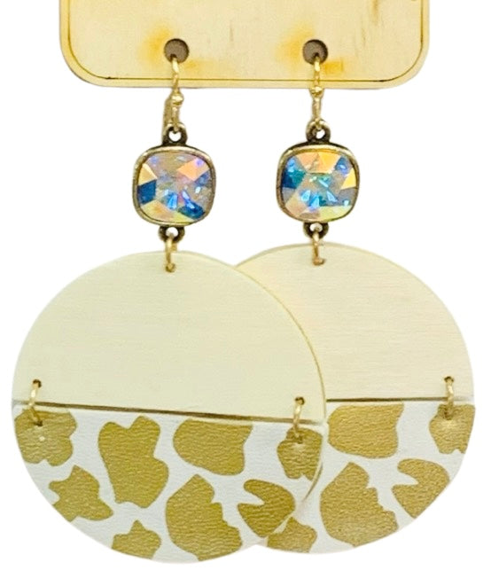 Linked animal print circle earring with Austrian crystal