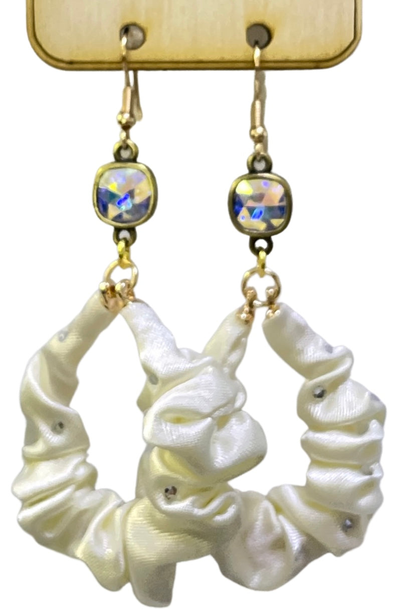 Cream scrunchie, Austrian crystal earring, last call