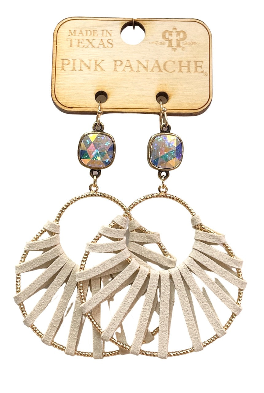 Ivory suede wrapped earring, AB Austrian crystal