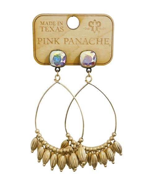 Gold bead fringe teardrop earring, Austrian crystal