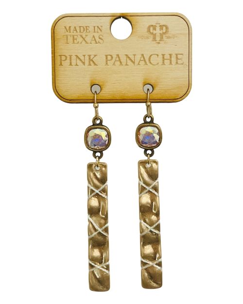 Gold bar with metallic thread earring and Austrian crystal