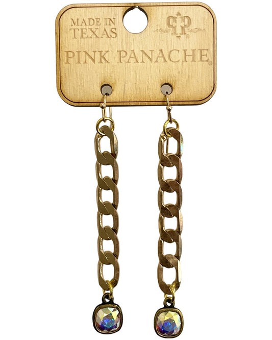 Curb chain link earring with Austrian crystal