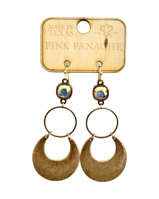 Matte finish wide circle earring with Austrian crystal