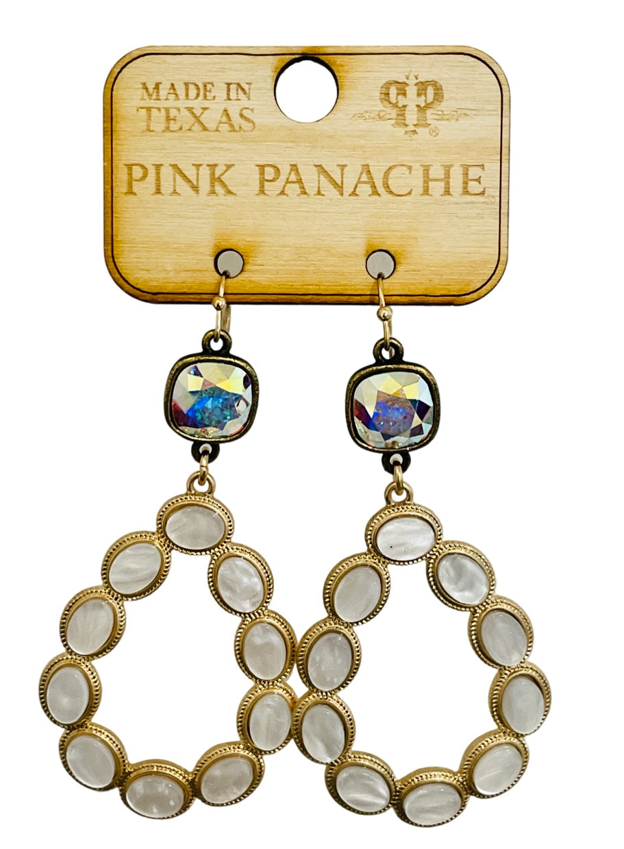 Pearl look finish bead teardrop earring with Austrian crystal