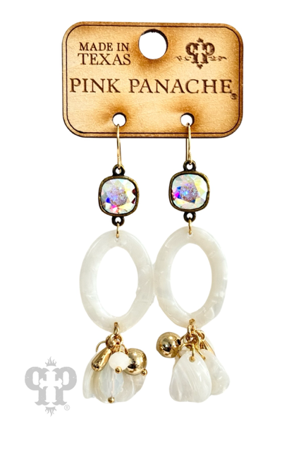 White oval earring, Austrian crystal