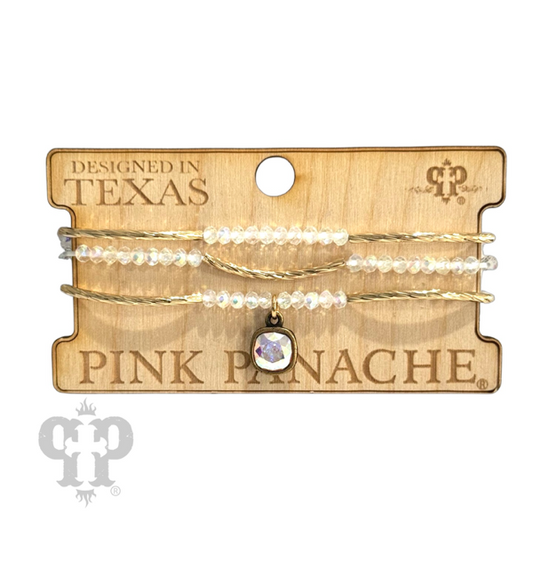 Faceted crystal bead and gold tube bracelet set