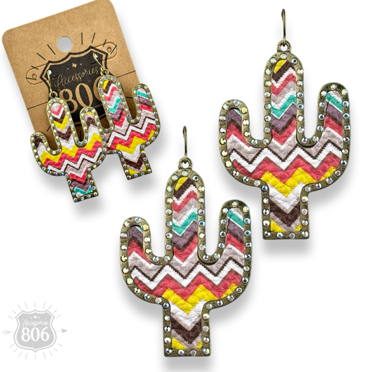 Multi-color zig zag cactus earring, last call