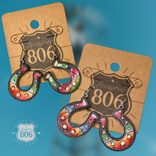 Western serape horseshoe earring