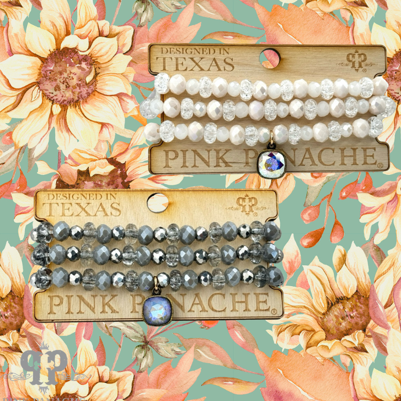 Transluscent and opaque beaded bracelet set with Austrian crystal