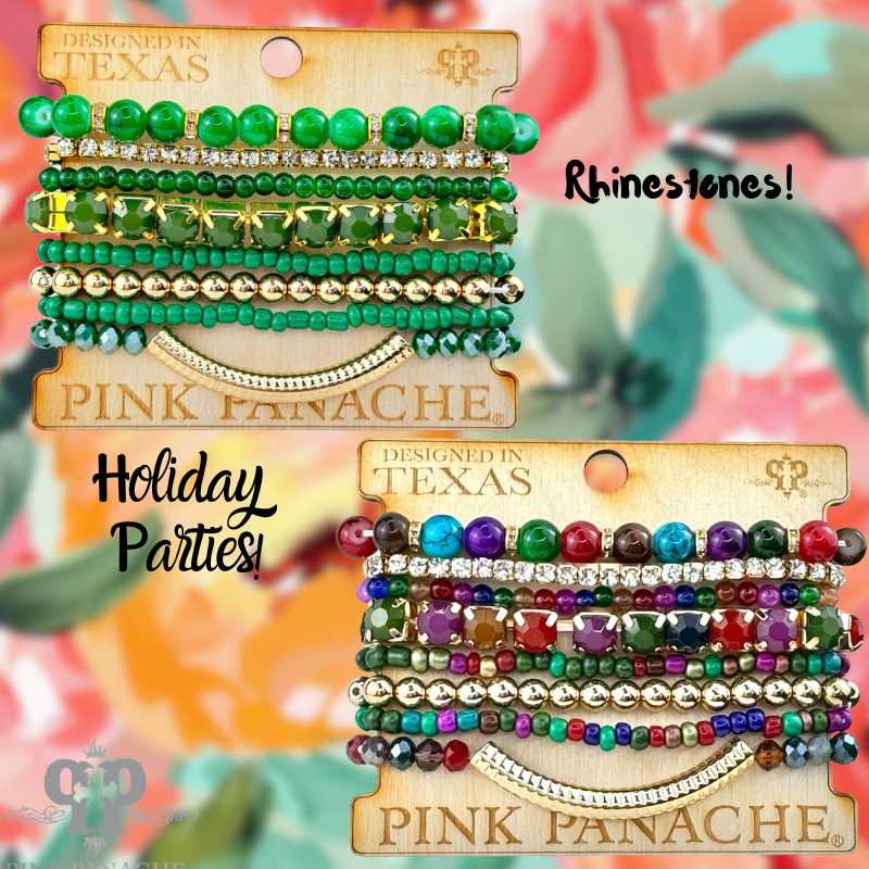 Rhinestone and beaded stands stretch bracelet
