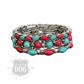 Three piece stone stretch bracelet set