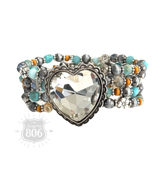 Rhinestone heart beaded bracelet