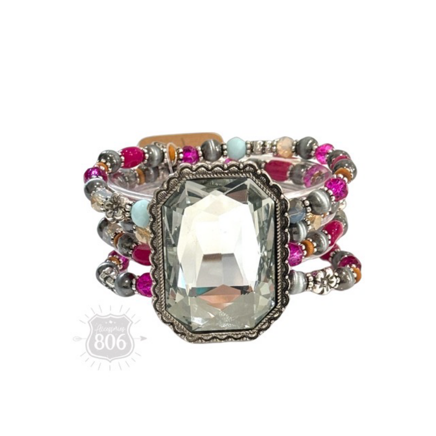 Large rhinestone and bead bracelet