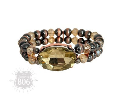 Burnished bead and rhinestone bracelet