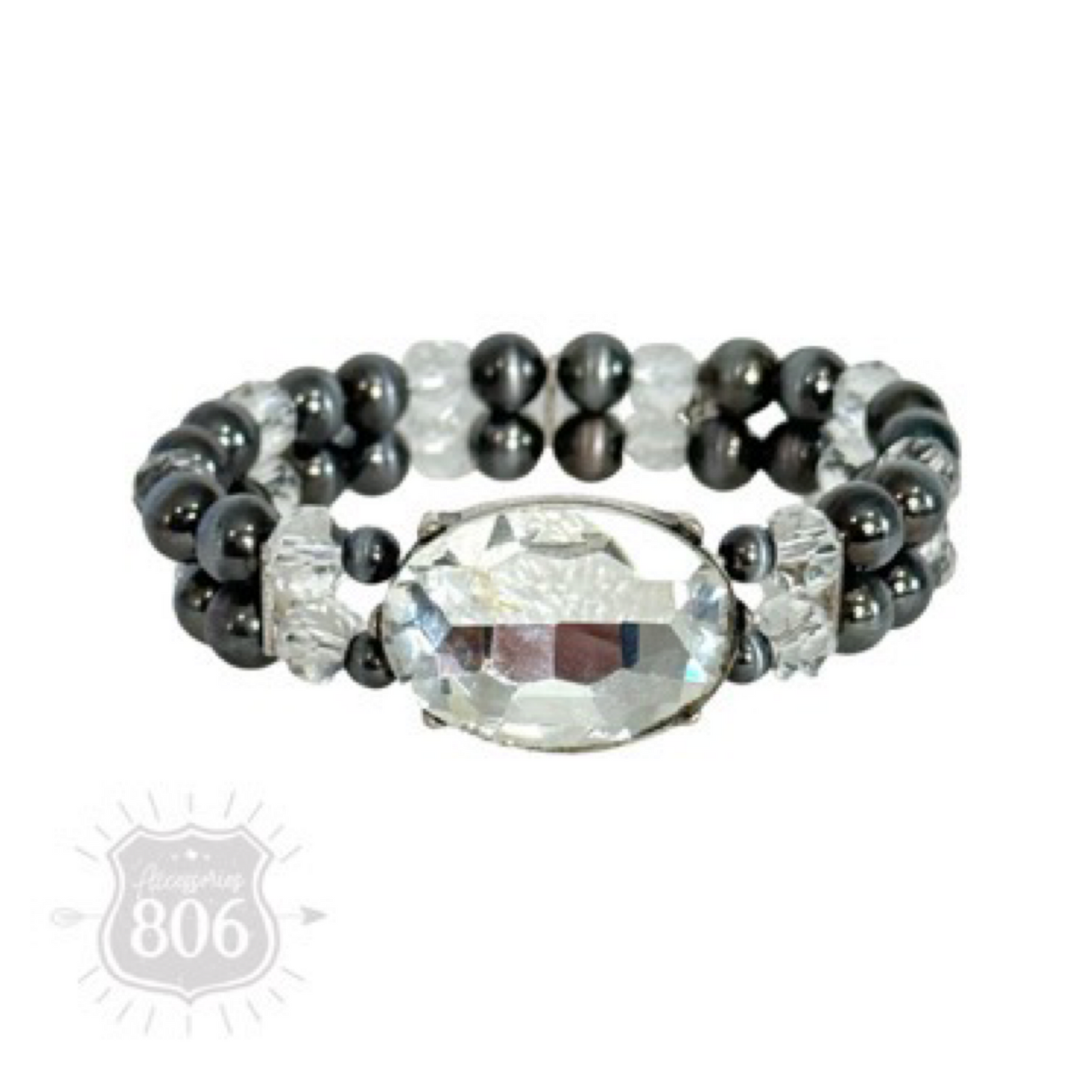 Burnished bead and rhinestone bracelet