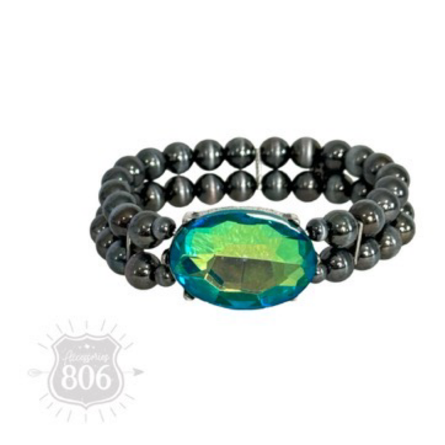 Burnished bead and rhinestone bracelet