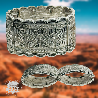 Western silver etched cuff bracelet