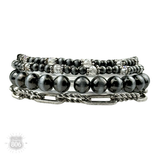 Western burnished pearl bead and chain bracelet set