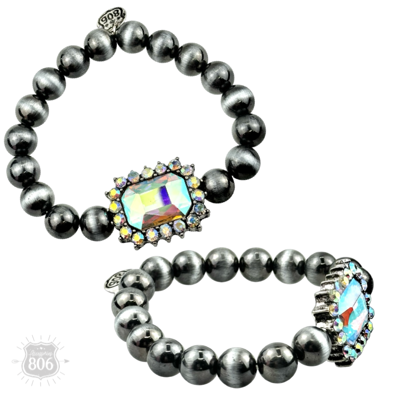 Navajo style burnished beaded bracelet, rhinestone charm
