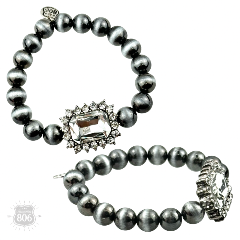 Navajo style burnished beaded bracelet, rhinestone charm
