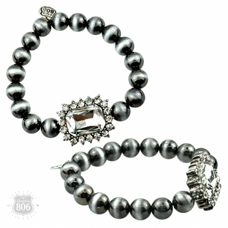 Navajo style burnished beaded bracelet, rhinestone charm