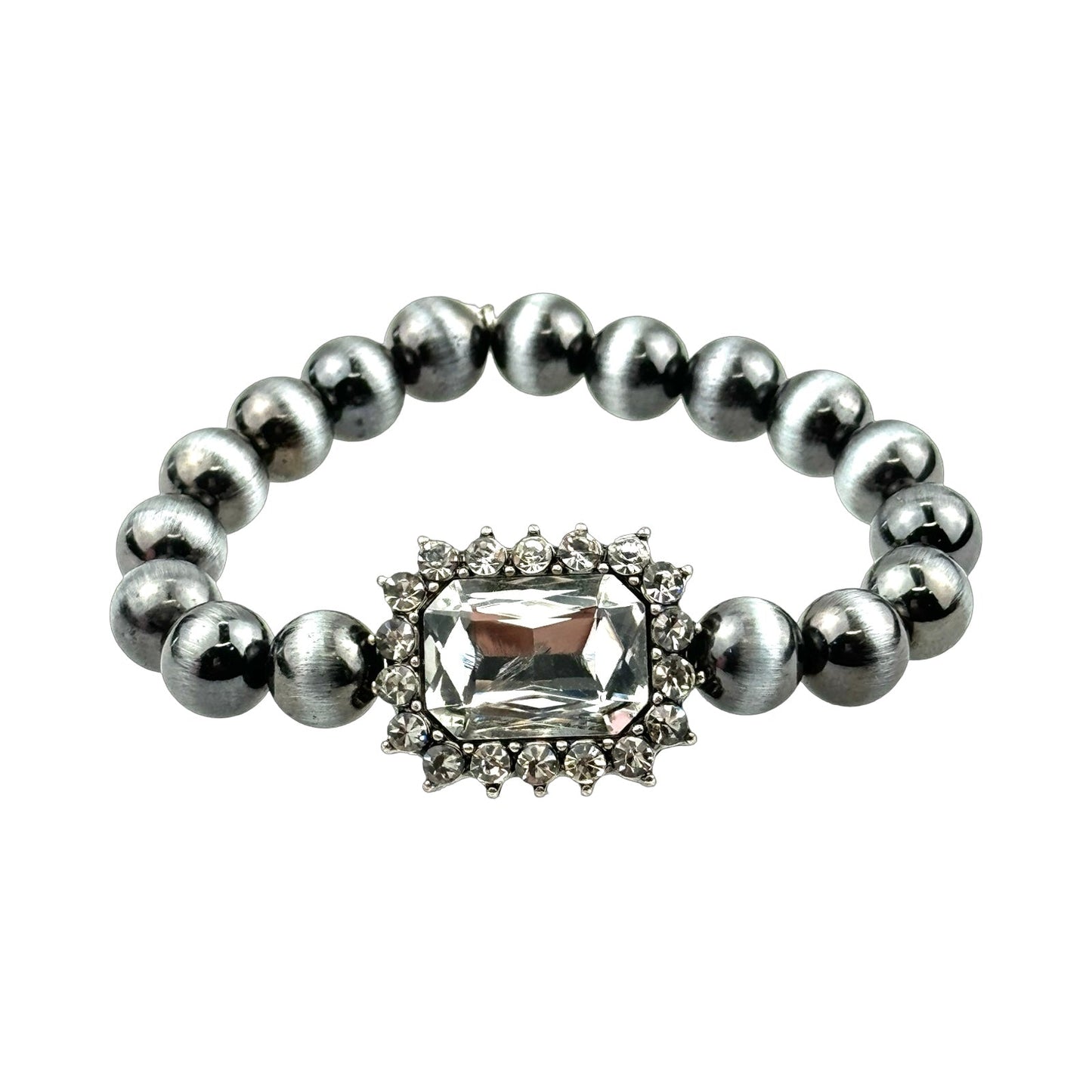 Navajo style burnished beaded bracelet, rhinestone charm
