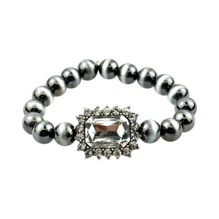 Navajo style burnished beaded bracelet, rhinestone charm