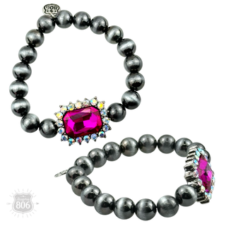 Navajo style burnished beaded bracelet, rhinestone charm