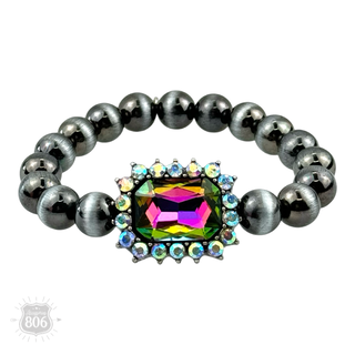 Navajo style burnished beaded bracelet, rhinestone charm