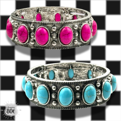 Western oval cabochon stretch cuff bracelet