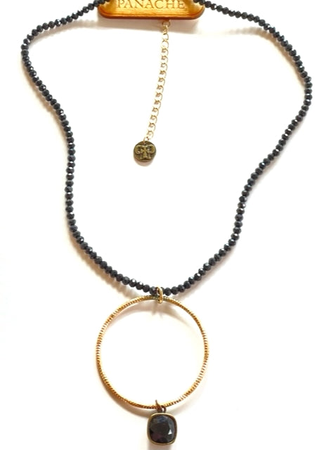 Faceted bead and circle pendant necklace with Austrian crystal