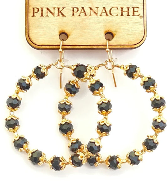 Faceted bead capped circle earring