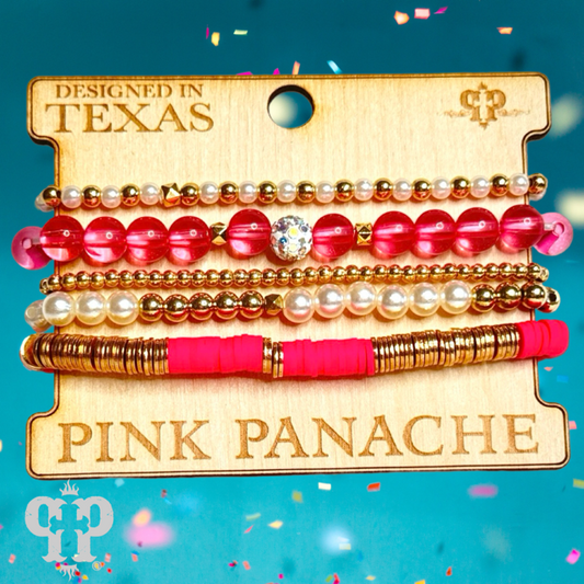 Five strand round and disc bead bracelet set
