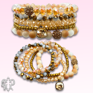 Five strand stone and crystal bead bracelet set, Austrian crystal