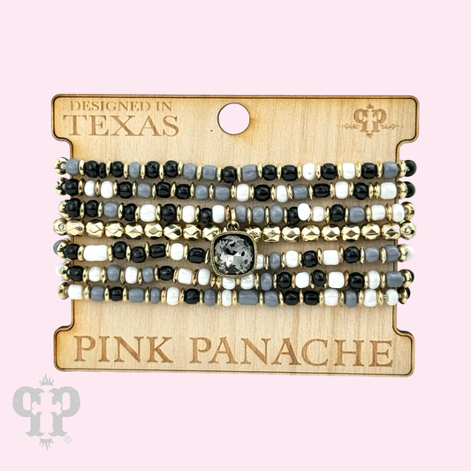 Seven strand ceramic look bead bracelet, Austrian crystal